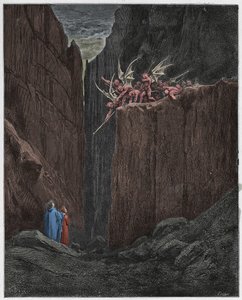 Inferno, Canto 23: The poets escape the demons of the fifth bolgia (illustration from The Divine Comedy)